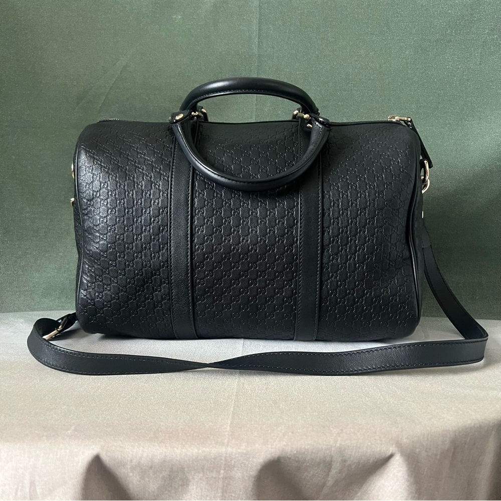 Gucci Black Leather Gg Monogram Boston Bag Crossbody - Picture 2 of 16